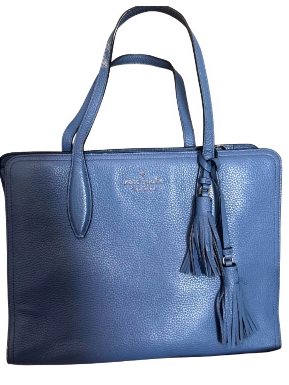 Kate Spade Rowe Blue Pebbled Leather Tote with Tassels